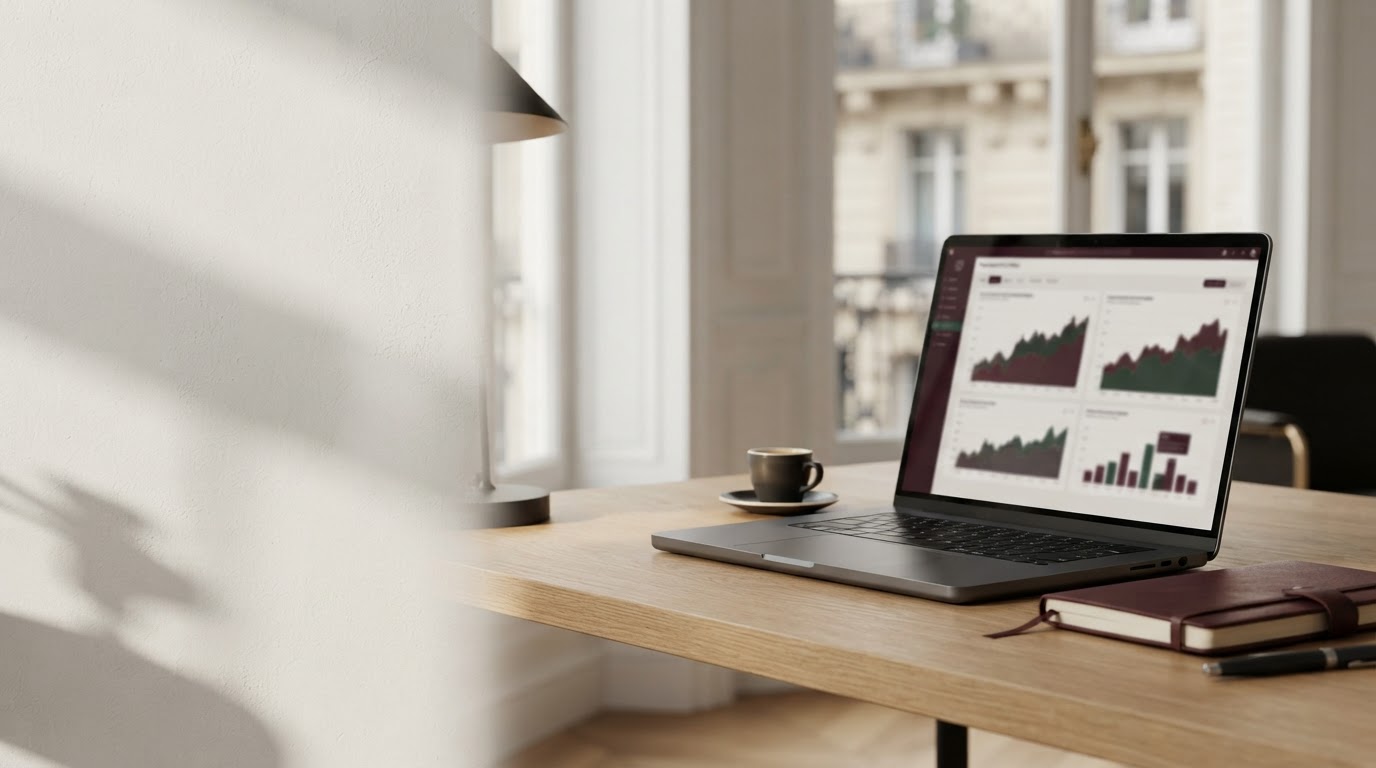Revolut Bit, tableau de bord d'analyse prédictive sur fond clair